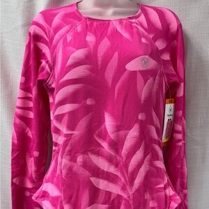 NWT Hurley Pink Tropical Print Long Sleeve Bathing Suit